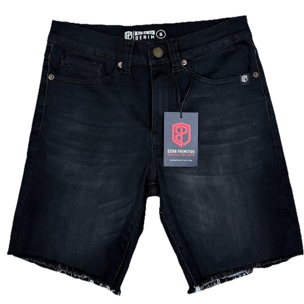 Born Primitive Jorts Men's Small Black Flex Stretchy Gym Jean Shorts NWT